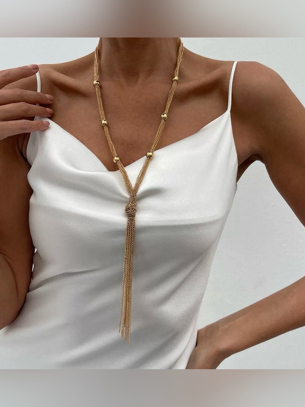 Gold Knot Tassel Lariat Necklace - Women’s Jewlery
